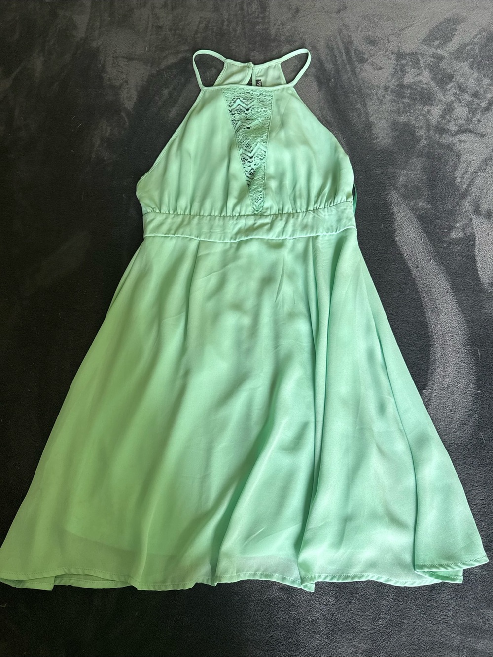 Lulu's Mint Halter Mini Dress with Lace Inset